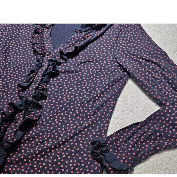 Boden Black Blouse with Pink Dots and Ruffles - Picture 3 of 9